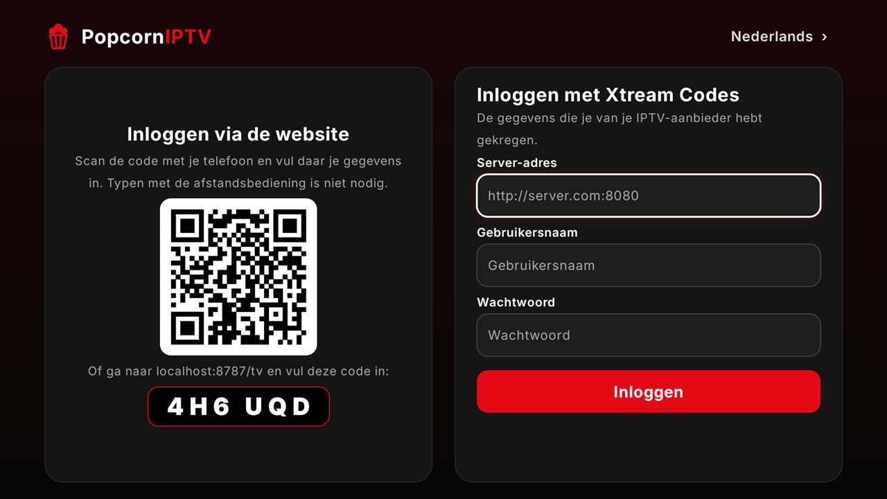 Inloggen met een QR-code of met Xtream Codes